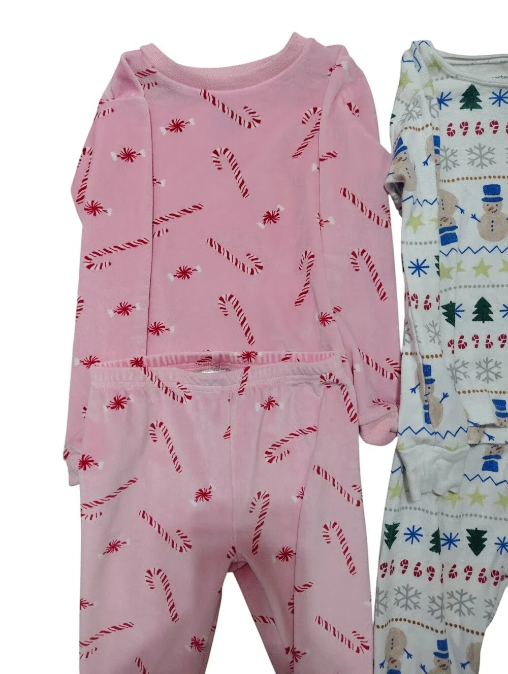 Carter's Girls Holiday Pajama Lot 4T — Pink Candy Cane & White Snowman Print